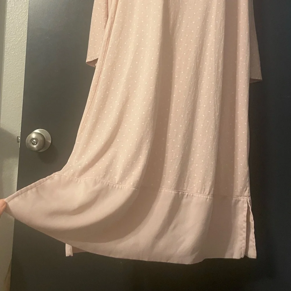 Lands' End Blush Pink Traditional nightgown with polka dots and slip edging M